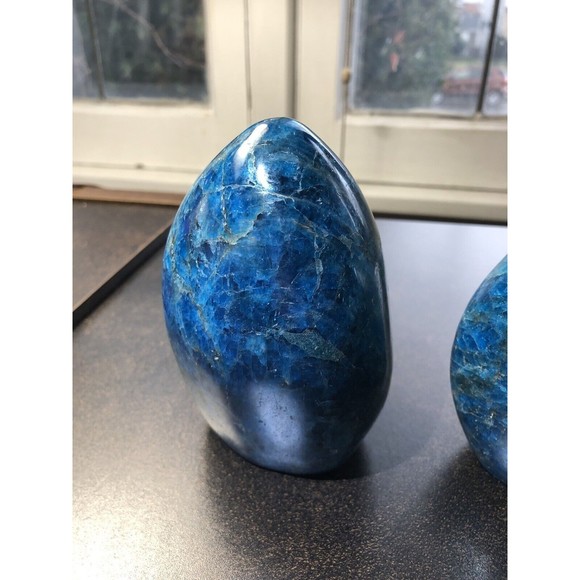 Blue APATITE Polished Crystal Freeform Set Standup - Madagascar Bluestones - Picture 7 of 16